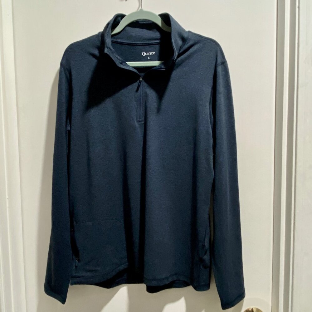 (1) Quince Sustainable Soft Athletic Knit Polo Zip Jersey Shirt Top L